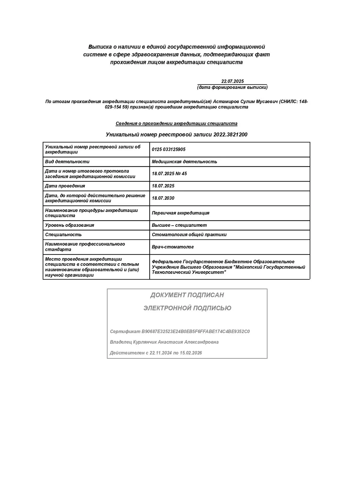 Cертификат