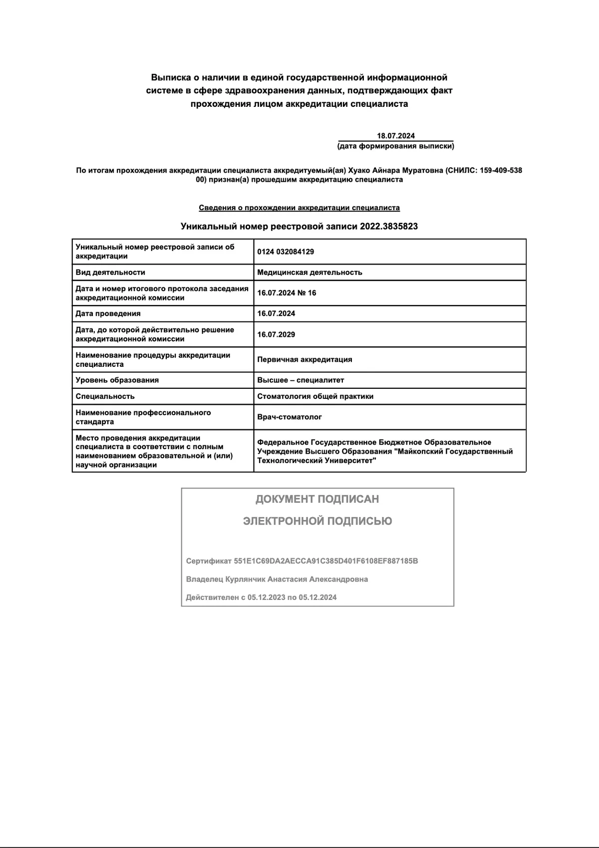 Cертификат