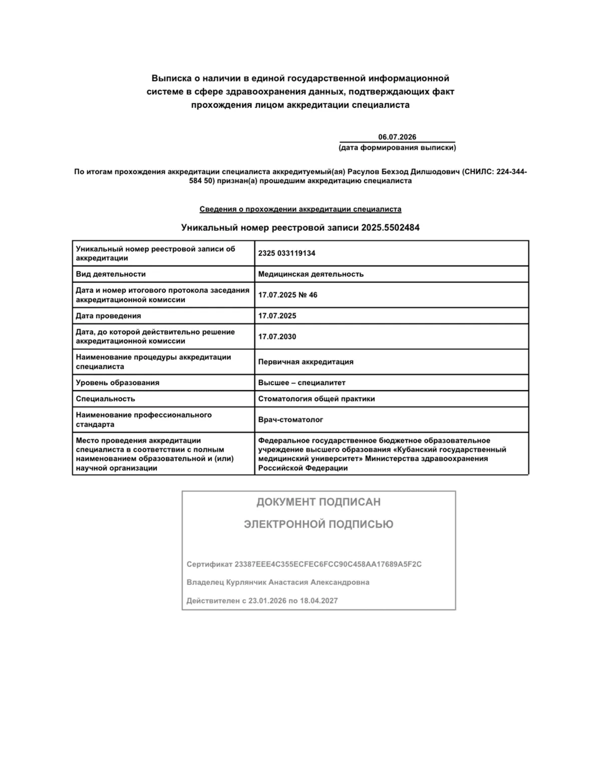 Cертификат